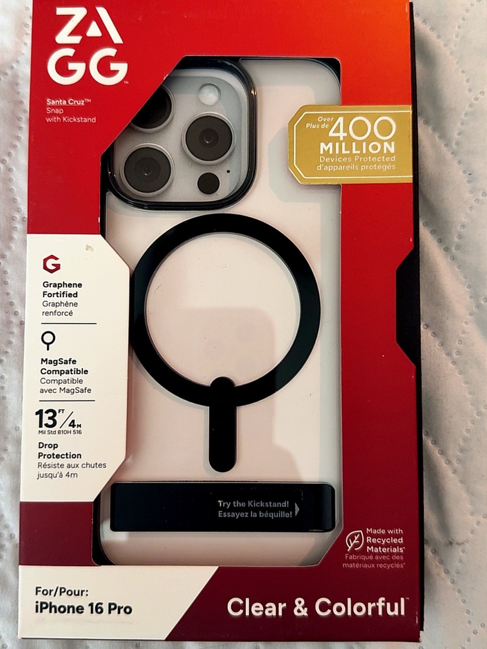 ZAGG Clear Kickstand Phone Case for iPhone 16 Pro — White